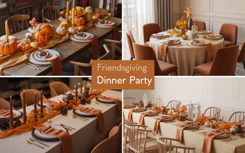 25 Friendsgiving Dinner Party Decor Ideas for a Cozy Gathering

Hosting a Friendsgiving dinner party is all about celebrating friendship, gratitude, and of course, delicious food. But to truly set the stage for a memorable night, the right decor can make all the difference. Whether you're aiming for a rustic, elegant, or playful vibe, these 25 Friendsgiving decor ideas will help you create a cozy and inviting space for your guests to enjoy.

1. Warm Fall Color Palette
A cozy Friendsgiving starts with a warm color scheme. Opt for rich, autumnal hues like burnt orange, deep reds, mustard yellow, and earthy browns. These tones instantly create a welcoming atmosphere perfect for an intimate gathering.

2. Personalized Place Settings
Add a special touch to your Friendsgiving table with personalized place settings. Use handwritten name cards, or tie rustic name tags around napkins with twine. This adds a personal touch and helps guests feel extra welcome.

3. Rustic Wooden Tablescape
Skip the tablecloth and embrace a rustic wooden table for a natural, earthy feel. A bare wood table works perfectly for a casual yet elegant Friendsgiving. Pair it with wooden chargers and neutral dinnerware to maintain the cozy aesthetic.

4. Candlelit Ambiance
Nothing sets the mood quite like candles. Use pillar candles, tea lights, or taper candles in various sizes along the table for a soft, warm glow. Opt for amber-colored glass holders or brass candleholders to enhance the cozy feel.

5. Autumn Leaves Centerpiece
Embrace nature by creating a stunning centerpiece made of colorful fall leaves. You can scatter real or faux leaves down the center of the table, mixed with pinecones, acorns, and small pumpkins to capture the essence of autumn.

6. Cozy Blankets and Throws
For an extra cozy touch, drape soft blankets and throws over the backs of your chairs. This not only adds to the comfort but also gives your guests something to wrap themselves in as the night goes on.

7. Mini Pumpkin Placeholders
Add a festive touch to each place setting with mini pumpkins. Simply write each guest's name on the pumpkin, or tie a fall leaf tag with their name to the stem for a fun and seasonal place card.

8. String Lights for a Magical Touch
Twinkling string lights are a simple yet effective way to add a magical ambiance to your Friendsgiving decor. Hang them above the table or around the room to create a warm and inviting glow.

9. Harvest-Inspired Table Runner
Bring the harvest to your table with a burlap or linen table runner adorned with seasonal touches. Consider adding corn husks, dried wheat, or even a garland of greenery to tie the look together.

10. Farmhouse-Style Dishware
For a rustic and homey vibe, use farmhouse-style plates and mason jars for drinking glasses. The casual yet chic aesthetic will make your table feel like a cozy gathering spot straight out of the countryside.

11. Fresh Herb Bouquets
Instead of traditional flowers, consider using fresh herbs like rosemary, sage, and thyme as table decorations. These add a fragrant touch to the table and can even be used in your dishes, making them both beautiful and functional.

12. Wicker Baskets as Centerpieces
For a relaxed, boho-inspired look, use wicker baskets filled with seasonal items like gourds, pumpkins, and dried flowers as centerpieces. This adds a rustic charm and can be reused for fall decor beyond Friendsgiving.

13. Copper Accents
Copper is a warm and versatile material that fits perfectly into a Friendsgiving tablescape. Use copper flatware, vases, or candleholders to add a touch of metallic shine that complements the autumnal tones.

14. Handwritten Menu Cards
Create a handwritten menu and display it at the table. Whether you frame it or place it in a rustic wooden stand, it adds a charming personal touch while letting guests know what delicious dishes await.

15. DIY Leaf Garland
A leaf garland is a simple and festive way to decorate your dining space. You can either use real leaves or create your own with paper leaves in shades of orange, red, and yellow. Hang the garland above the table or drape it along the mantel.

16. Mismatched Chairs for a Casual Vibe
To keep things casual and cozy, embrace the mismatched look by using different styles of chairs around the table. This adds a touch of personality to your space and enhances the relaxed, intimate feeling of the gathering.

17. Dried Flowers for Rustic Elegance
Dried flowers are an excellent alternative to fresh blooms and bring a beautiful rustic touch to your table. Create small dried flower arrangements in vintage bottles or ceramic vases for a subtle, elegant look.

18. Chalkboard Signs for a Fun Welcome
Greet your guests with a cute and creative chalkboard sign at the entrance or next to the dining table. Write a welcoming message, or list the evening's menu in fun, playful script. It's a charming and interactive decor piece that sets the tone for a laid-back evening.

19. Velvet Tablecloths for a Luxe Feel
For a more elegant take on Friendsgiving, drape your table with a velvet tablecloth. Rich tones like deep green, burgundy, or mustard yellow create a luxurious feel while maintaining the warm, inviting vibe.

20. Pumpkin and Gourd Centerpieces
Pumpkins and gourds are classic fall decor staples. Use them as the base for your Friendsgiving centerpiece, mixing them with candles, greenery, and pinecones for an arrangement that screams autumn.

21. Scented Candles for a Cozy Aroma
Set the mood with scented candles in fragrances like cinnamon, pumpkin spice, or vanilla. The warm aroma will make your space feel even cozier and invite guests to settle in for a long evening of food and conversation.

22. DIY Name Tags with Nature Elements
Create simple DIY name tags using pressed leaves, acorns, or small pinecones. Attach a tag to each natural element with your guest's name written on it for a personalized, nature-inspired place setting.

23. Layered Rugs for Extra Comfort
If your Friendsgiving is more of a laid-back, sitting-on-the-floor type of event, create a cozy seating area by layering rugs. Choose different textures and patterns in fall colors to create a comfortable and warm space for your guests to gather around the table.

24. Glass Vases Filled with Seasonal Fruits
Glass vases filled with seasonal fruits like apples, pears, and pomegranates are a great way to incorporate the harvest theme into your Friendsgiving decor. Not only do they look beautiful, but they also serve as edible treats for guests to enjoy throughout the evening.

25. Wooden Crates for Rustic Serving Displays
For a rustic touch, use wooden crates as serving displays. Stack them at different heights to create a tiered display of dishes, or use them to hold baskets of bread and rolls. It’s a simple way to add texture and height to your food presentation.

These Friendsgiving decor ideas are designed to create a warm, inviting space where guests feel comfortable, cozy, and ready to enjoy a night filled with good food and great company. Whether you opt for a rustic theme with natural elements or add a touch of elegance with rich colors and textures, your decor will set the stage for a memorable celebration.