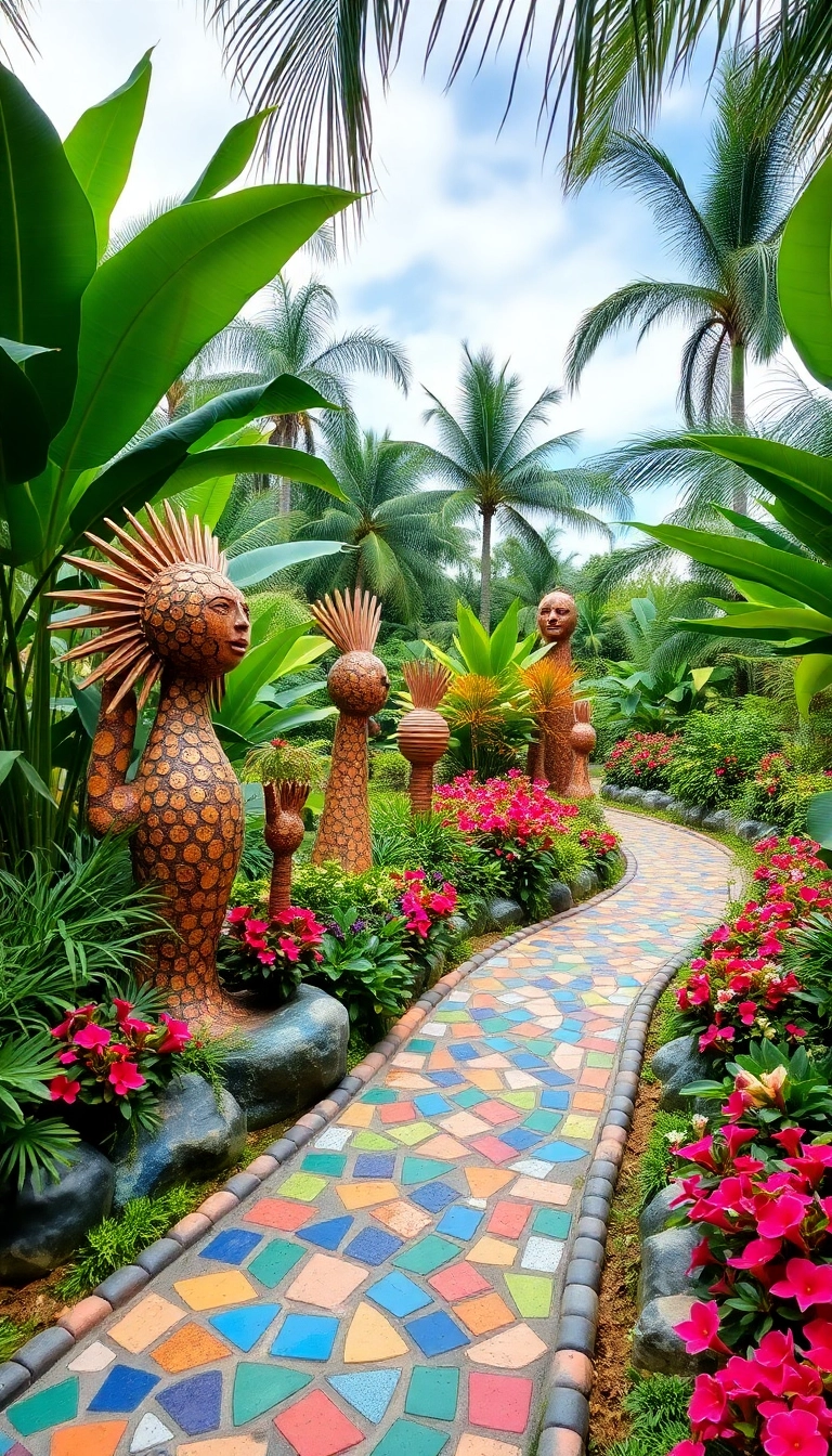 21 Backyard Tropical Oasis Ideas That'll Make You Want to Stay Outside Forever! 21 Backyard Tropical Oasis Ideas That'll Make You Want to Stay Outside Forever! - 21. Artistic Garden Features