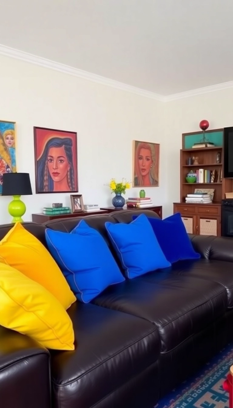 21 Stunning Leather Couch Living Room Decor Ideas That Will Transform Your Space! 21 Stunning Leather Couch Living Room Decor Ideas That Will Transform Your Space! - 10. Colorful Contrasts