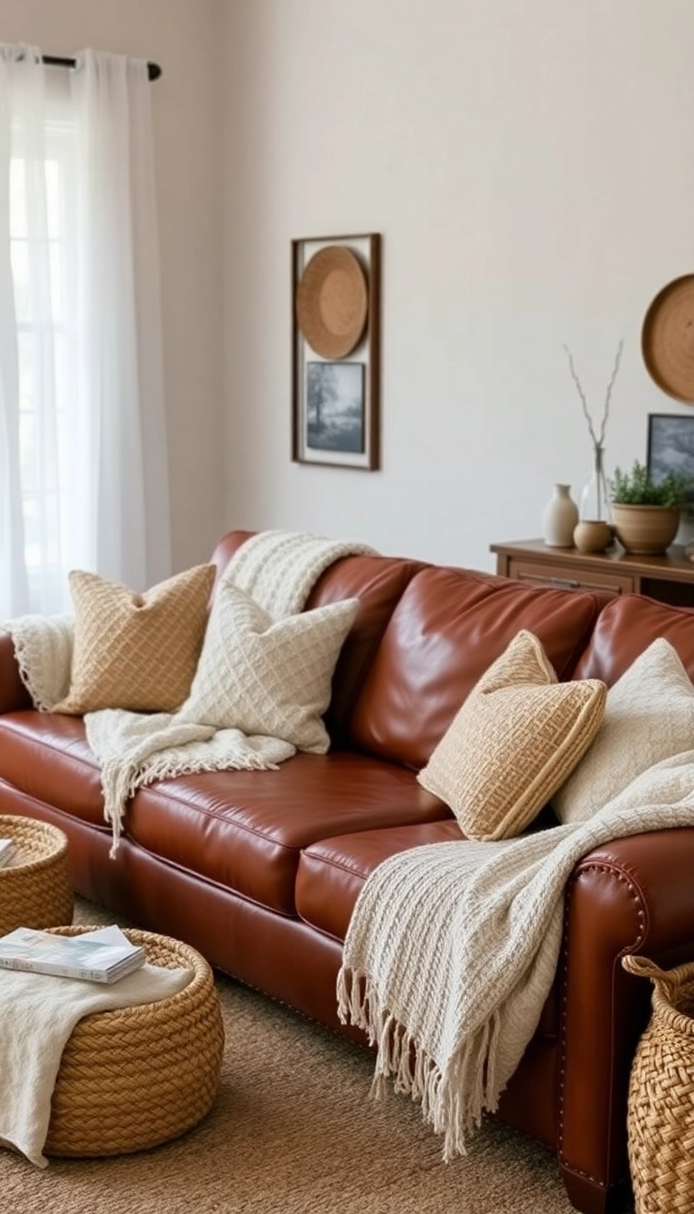 21 Stunning Leather Couch Living Room Decor Ideas That Will Transform Your Space! 21 Stunning Leather Couch Living Room Decor Ideas That Will Transform Your Space! - 18. Layered Textures