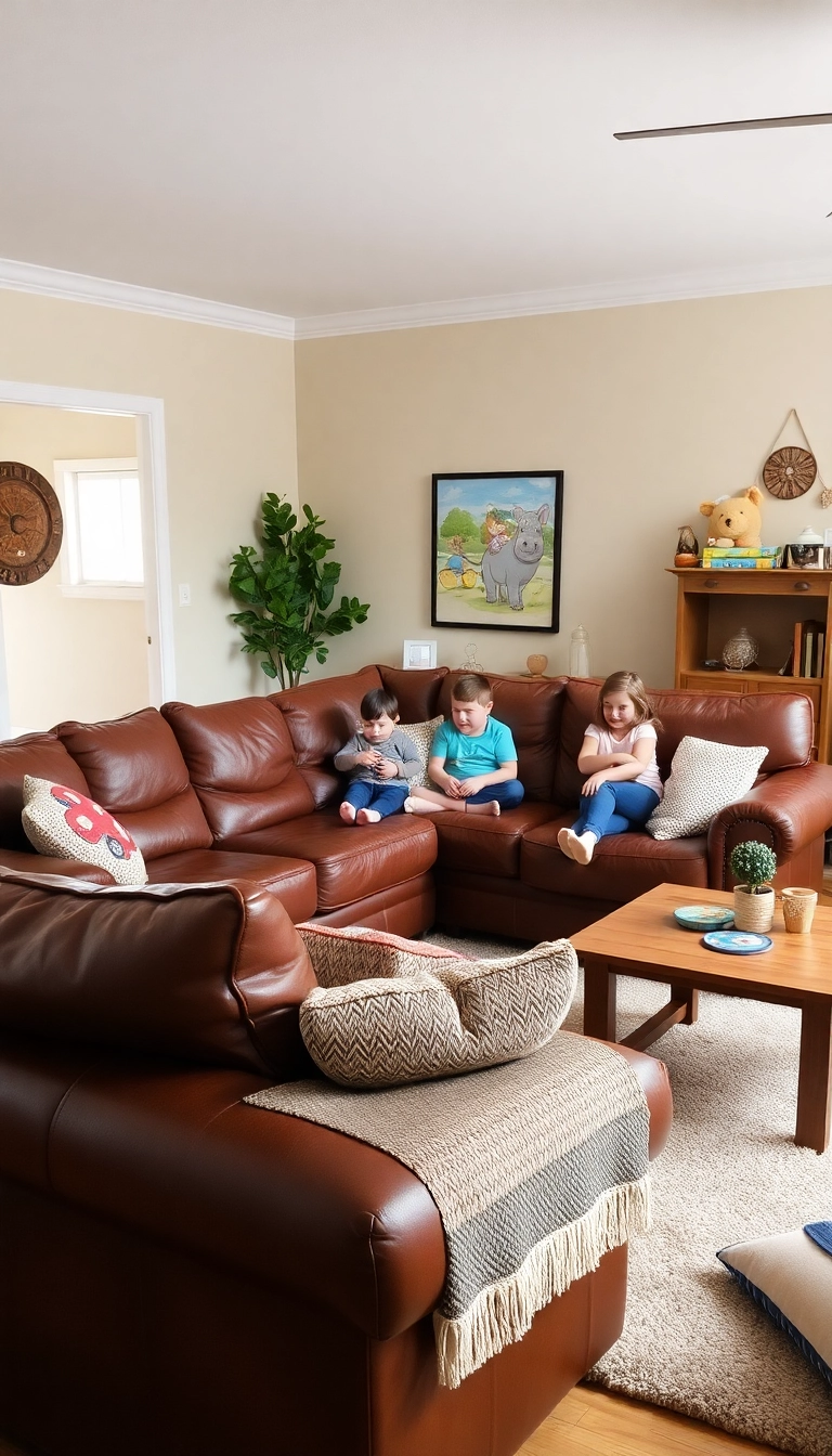 21 Stunning Leather Couch Living Room Decor Ideas That Will Transform Your Space! 21 Stunning Leather Couch Living Room Decor Ideas That Will Transform Your Space! - 15. Family-Friendly Comfort