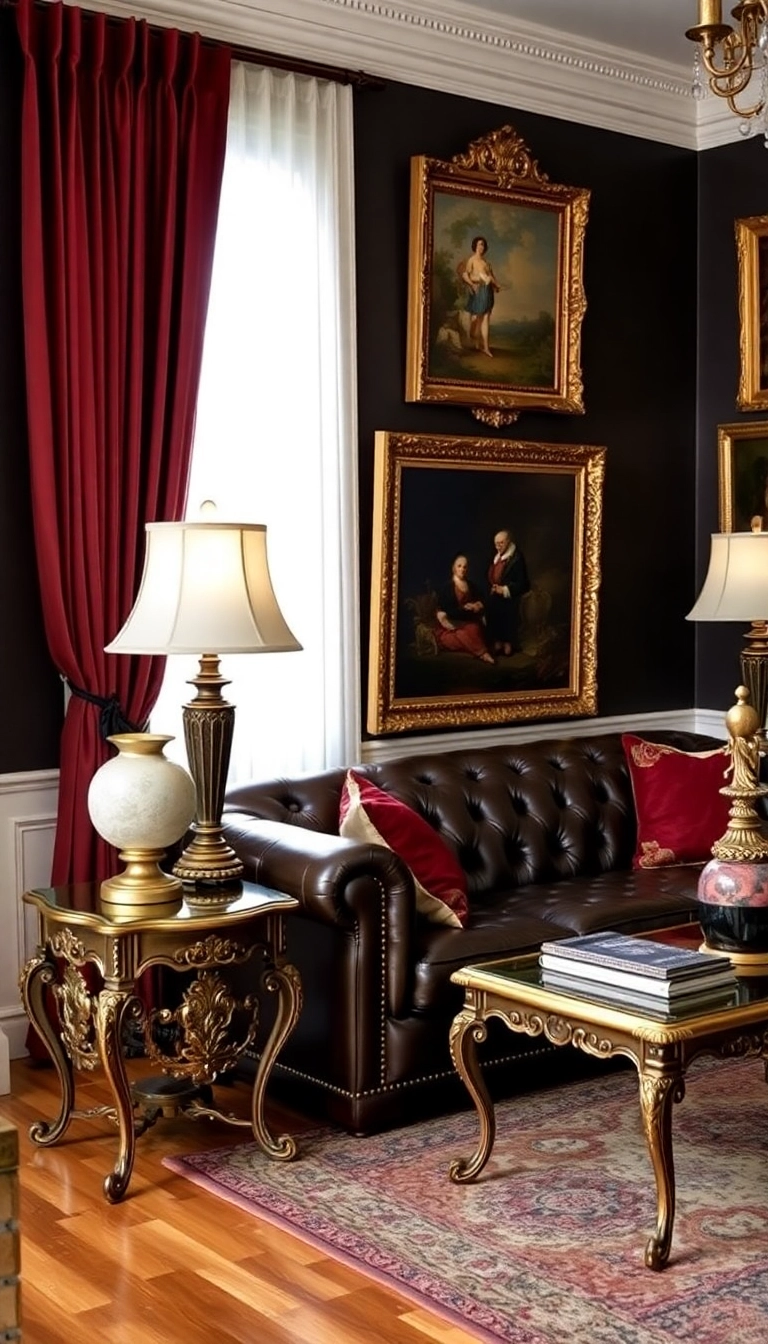 21 Stunning Leather Couch Living Room Decor Ideas That Will Transform Your Space! 21 Stunning Leather Couch Living Room Decor Ideas That Will Transform Your Space! - 9. Vintage Glam