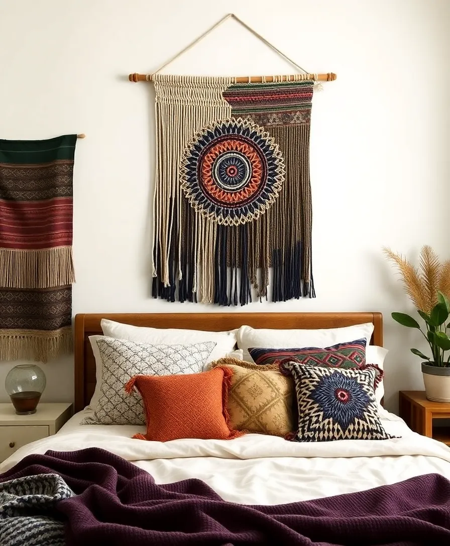 21 Eclectic Boho Bedroom Ideas That'll Make You Want to Redecorate Right Now! 21 Eclectic Boho Bedroom Ideas That'll Make You Want to Redecorate Right Now! - 12. Textured Wall Hangings
