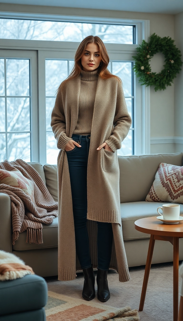 21 Comfy Winter Outfits That'll Keep You Snug and Stylish All Season Long! 21 Comfy Winter Outfits That'll Keep You Snug and Stylish All Season Long! - 2. Oversized Cardigan and Turtleneck