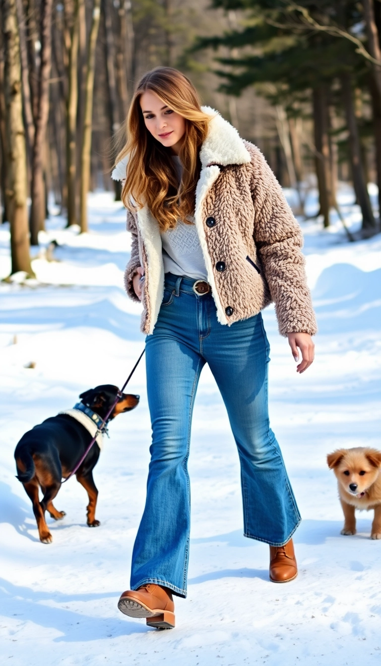 21 Comfy Winter Outfits That'll Keep You Snug and Stylish All Season Long! 21 Comfy Winter Outfits That'll Keep You Snug and Stylish All Season Long! - 11. Sherpa Jacket and High-Waisted Jeans