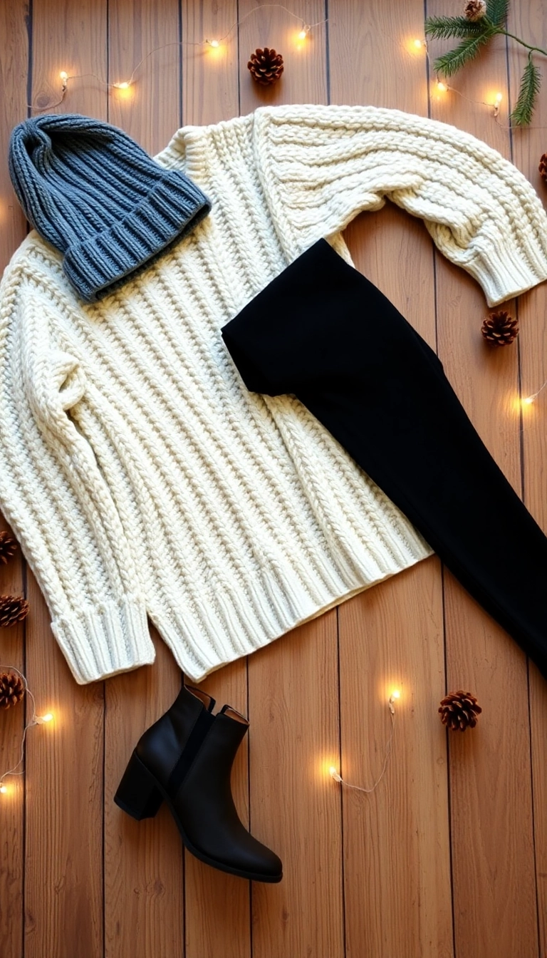 21 Comfy Winter Outfits That'll Keep You Snug and Stylish All Season Long! 21 Comfy Winter Outfits That'll Keep You Snug and Stylish All Season Long! - 1. Chunky Knit Sweater and Fleece Leggings