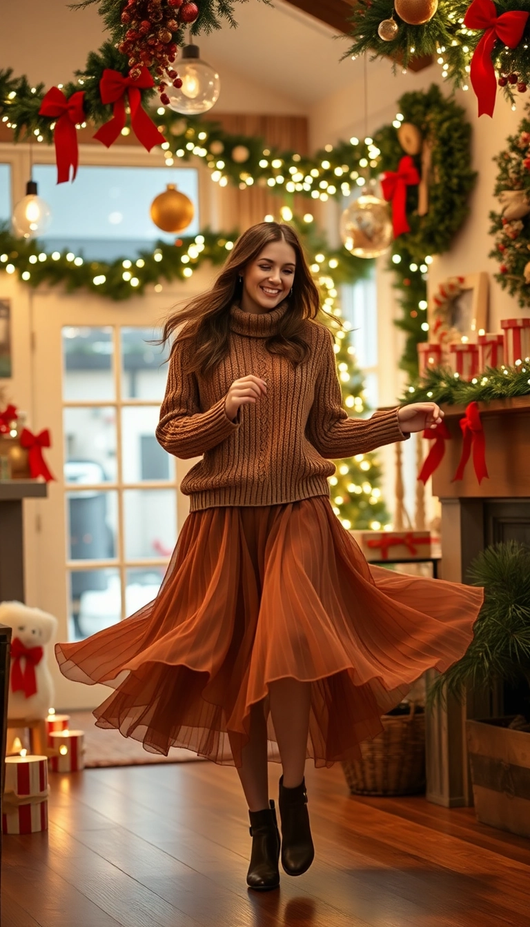 21 Comfy Winter Outfits That'll Keep You Snug and Stylish All Season Long! 21 Comfy Winter Outfits That'll Keep You Snug and Stylish All Season Long! - 19. Layered Sweater and Skirt