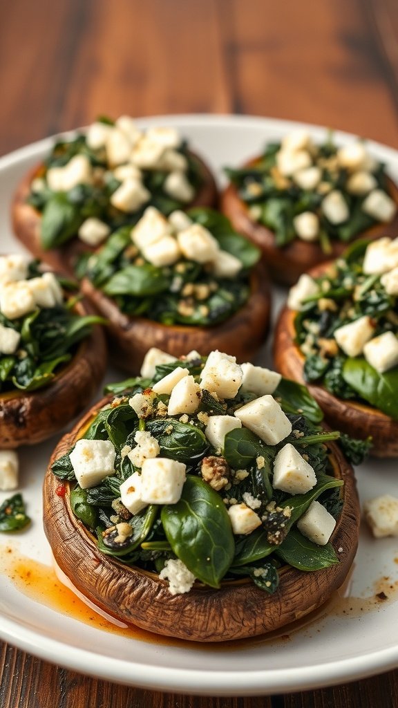 11 Heathy Breakfast Meal Prep Recipes Delicious spinach and feta stuffed portobello mushrooms on a plate.