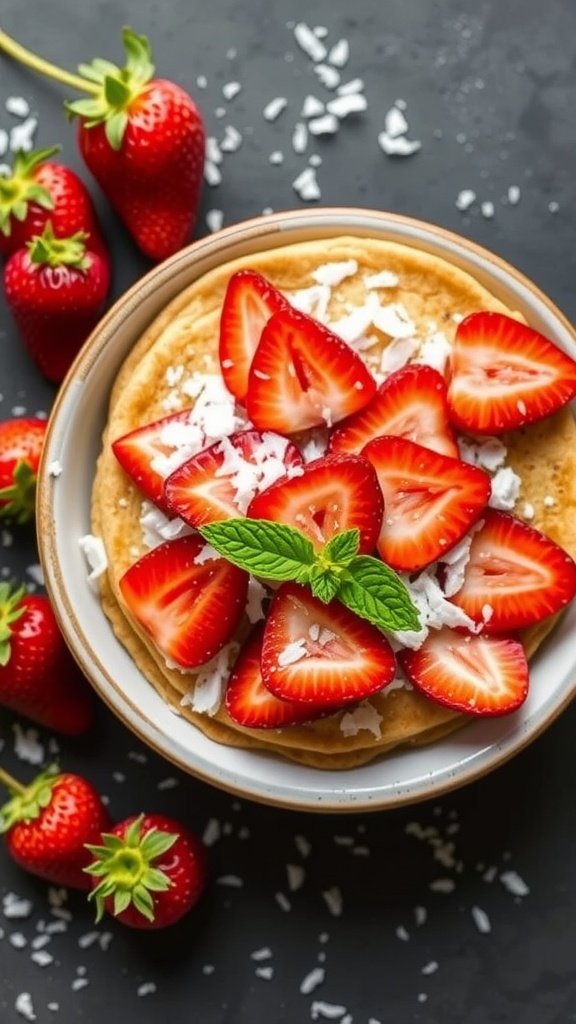19 Protein Pancake Bowl Recipes Strawberry Coconut Protein Pancake Bowl with garnishes