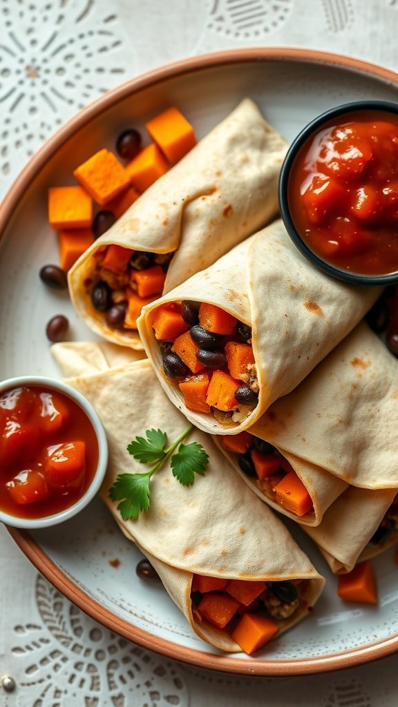 11 Heathy Breakfast Meal Prep Recipes Sweet potato and black bean breakfast burritos with salsa