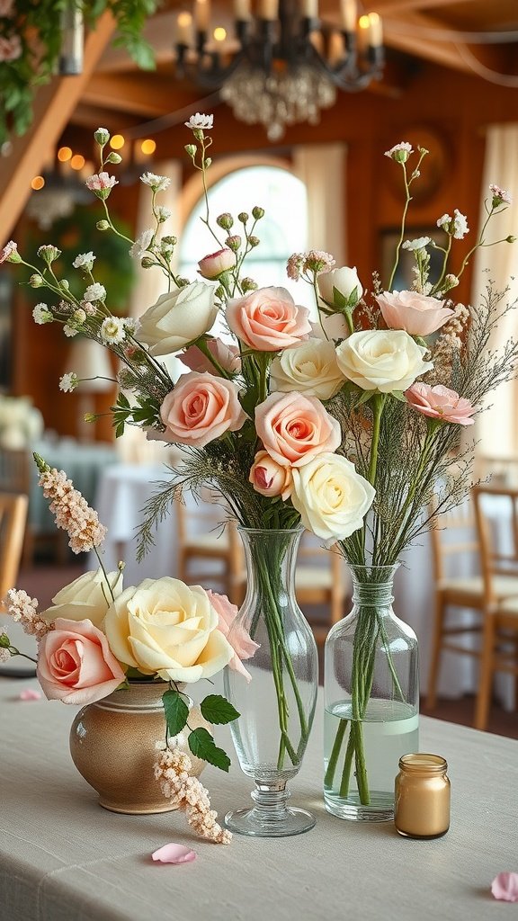 17 Bloom Bar Inspirations For Your Next Event Elegant vintage-inspired floral arrangements featuring soft pastel roses in vases
